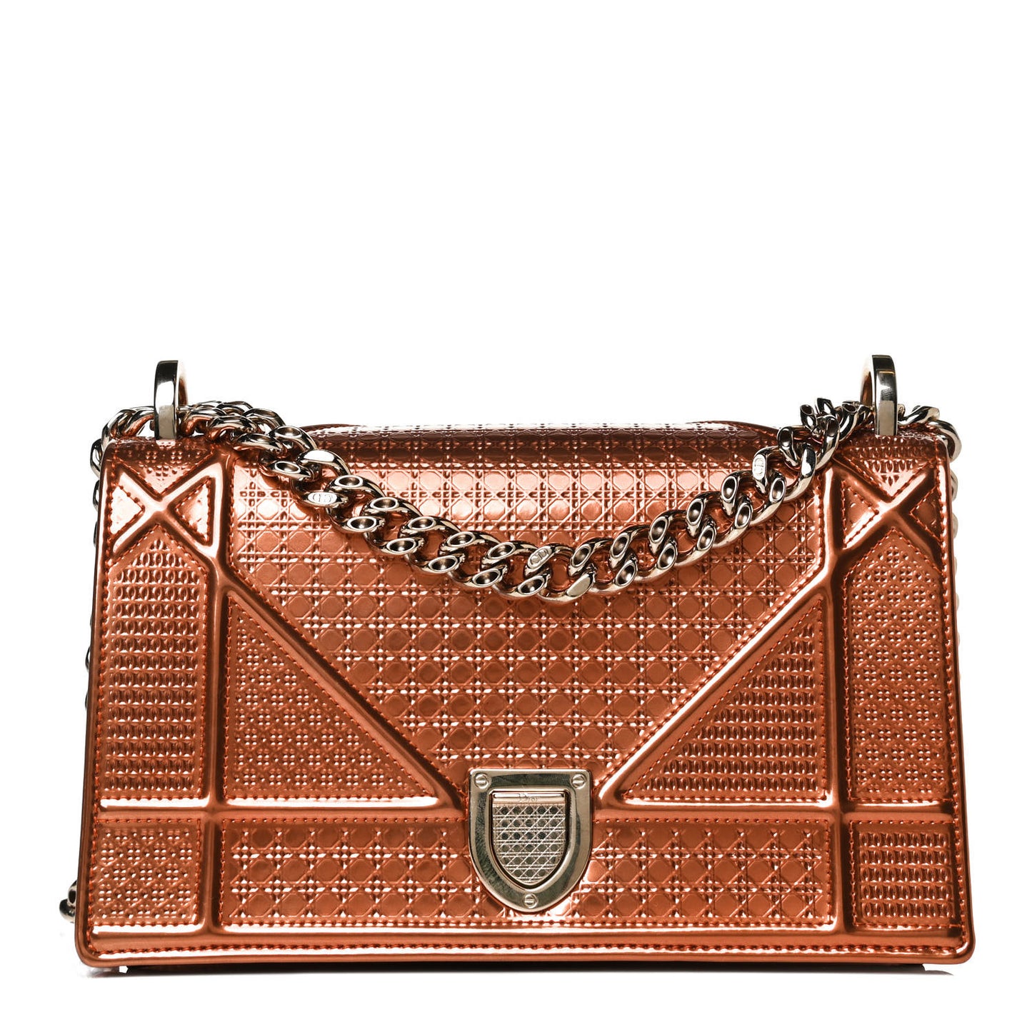 Metallic Patent Micro-Cannage Small Diorama Flap Bag Orange