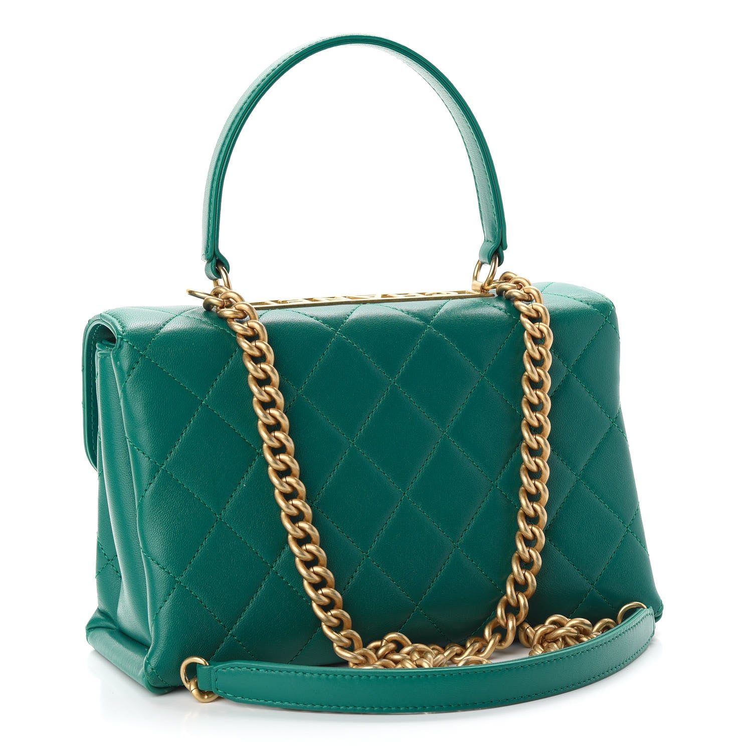 Chanel Lambskin Quilted Small Trendy Spirit Top Handle Bag Green 3 of 9
