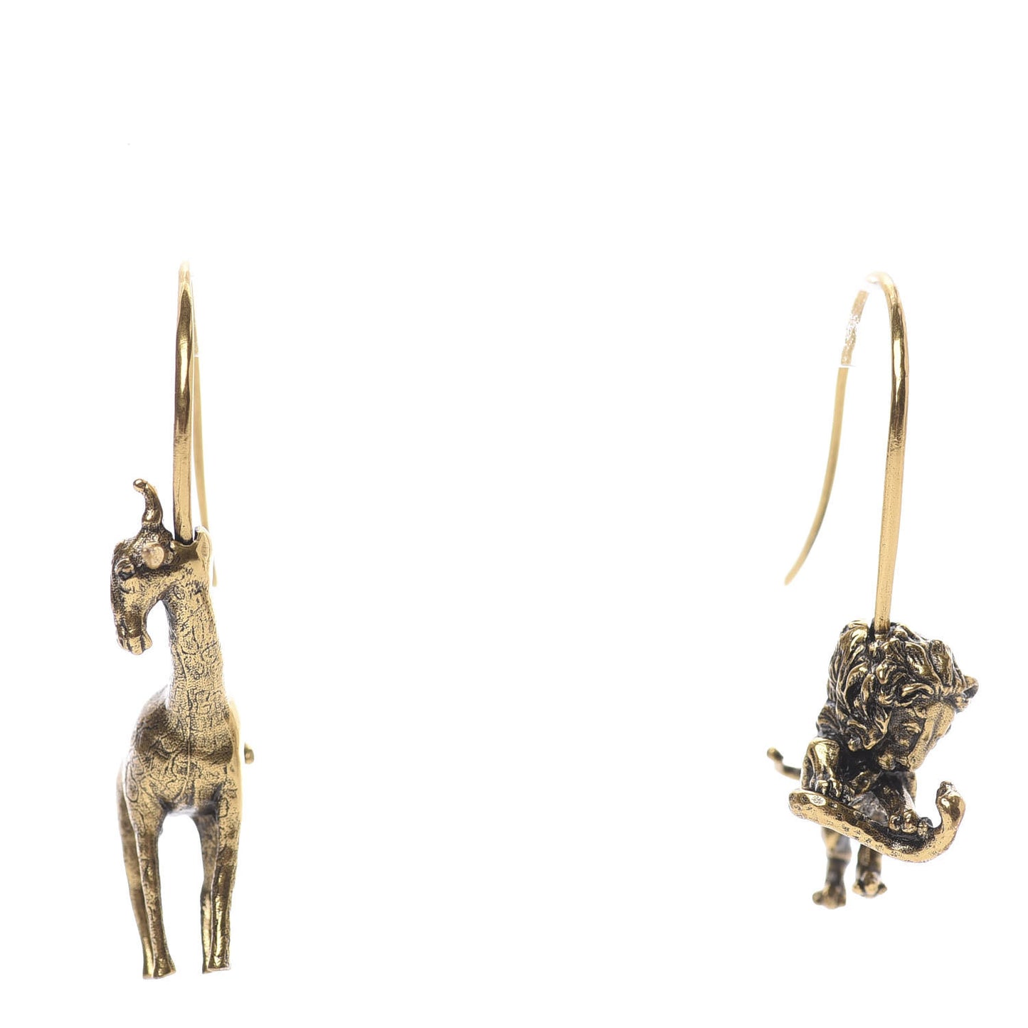 Metal Lion Giraffe D-Wild Hoop Earrings Antique Gold