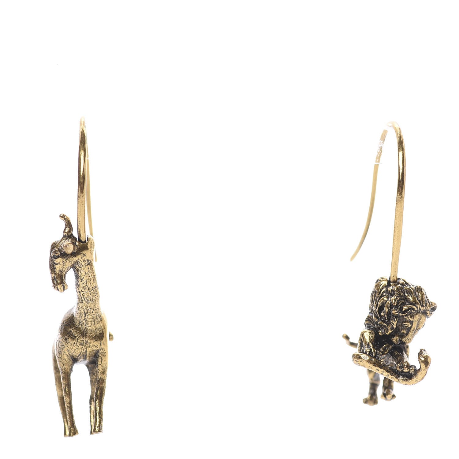 Christian Dior Metal Lion Giraffe D-Wild Hoop Earrings Antique Gold 1 of 5