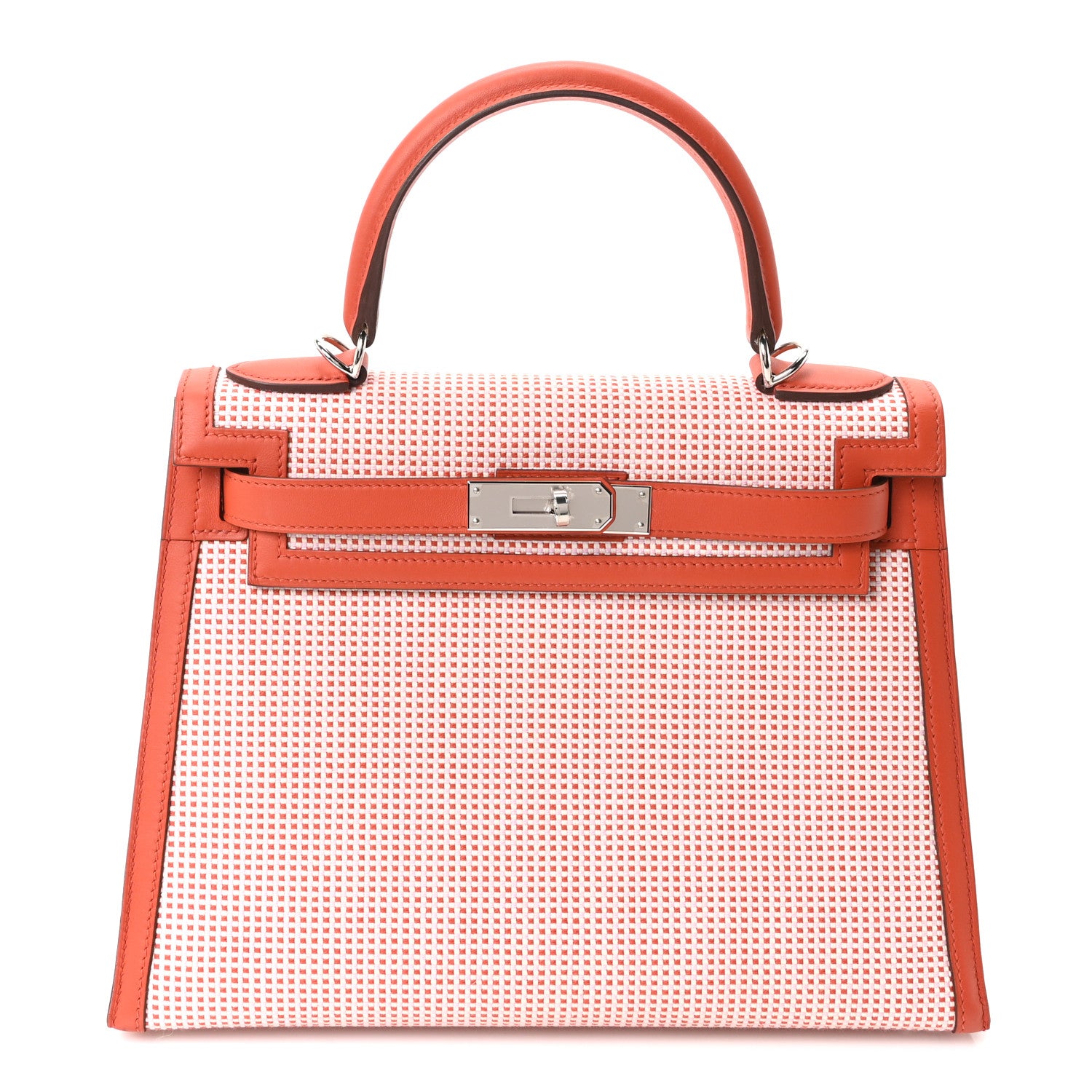 Hermes Toile Quadrille Swift Kelly Sellier 28 Ecru Brique Mauve Terre 1 of 10