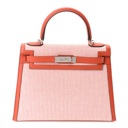 Hermes Toile Quadrille Swift Kelly Sellier 28 Ecru Brique Mauve Terre 1 of 10
