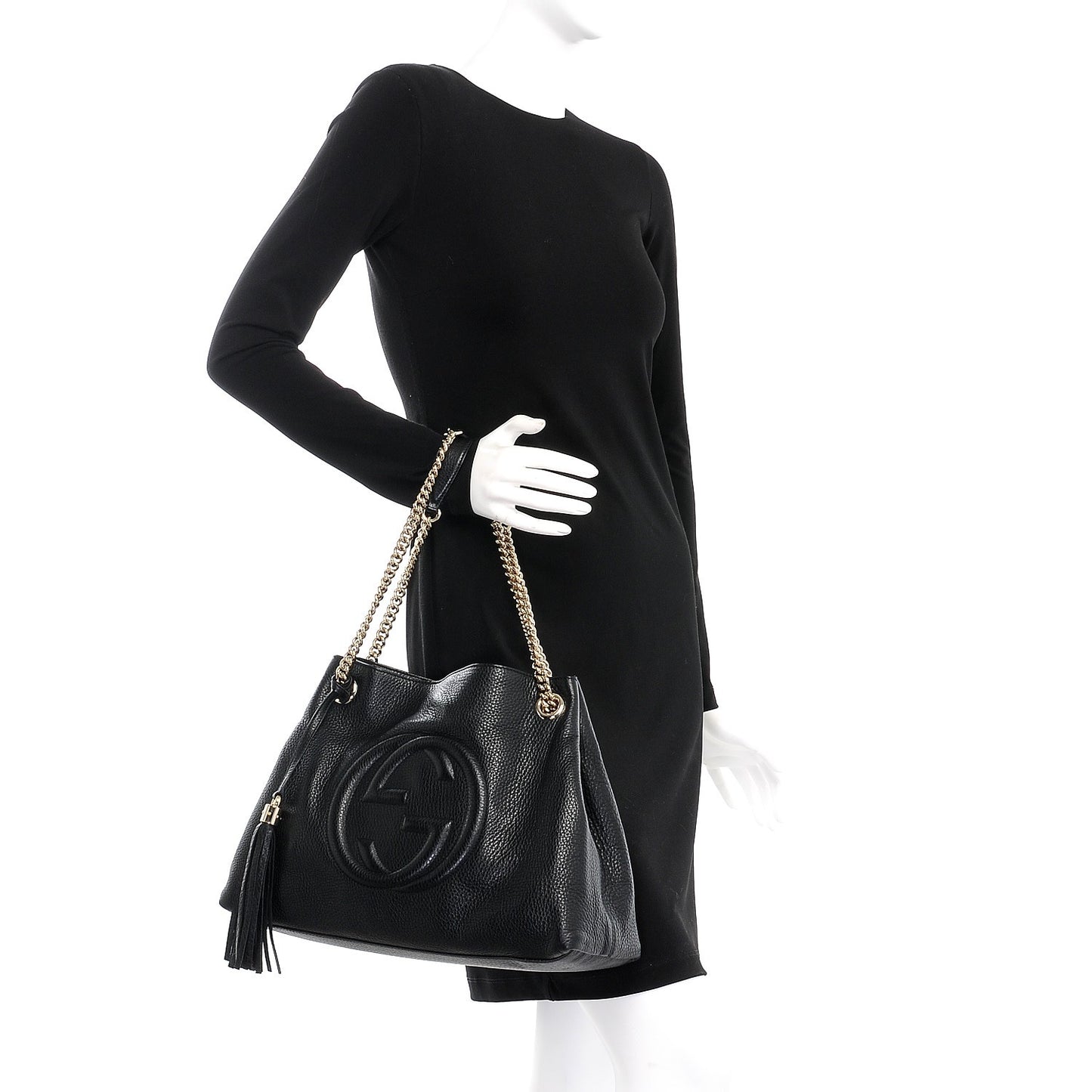 Pebbled Calfskin Medium Soho Chain Shoulder Bag Black
