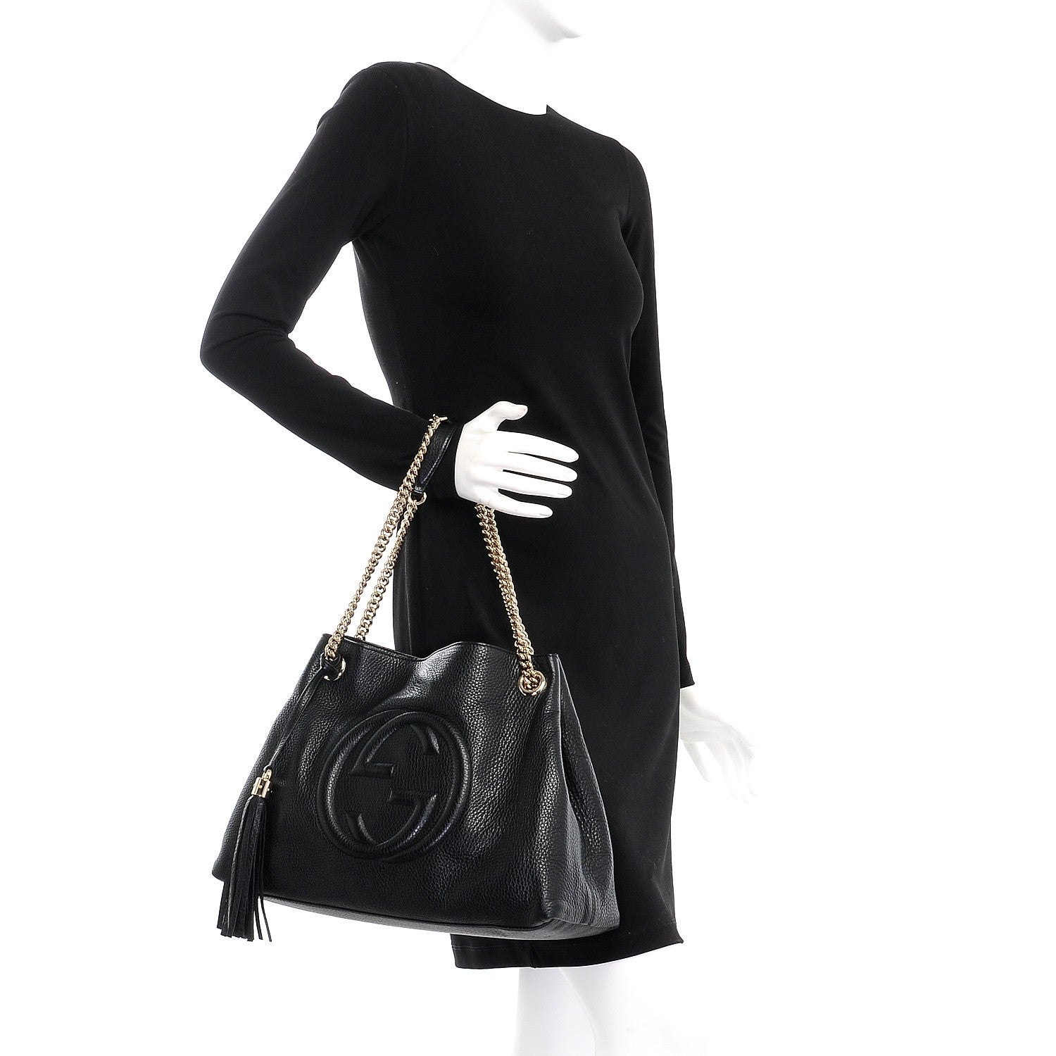 Gucci Pebbled Calfskin Medium Soho Chain Shoulder Bag Black 3 of 9