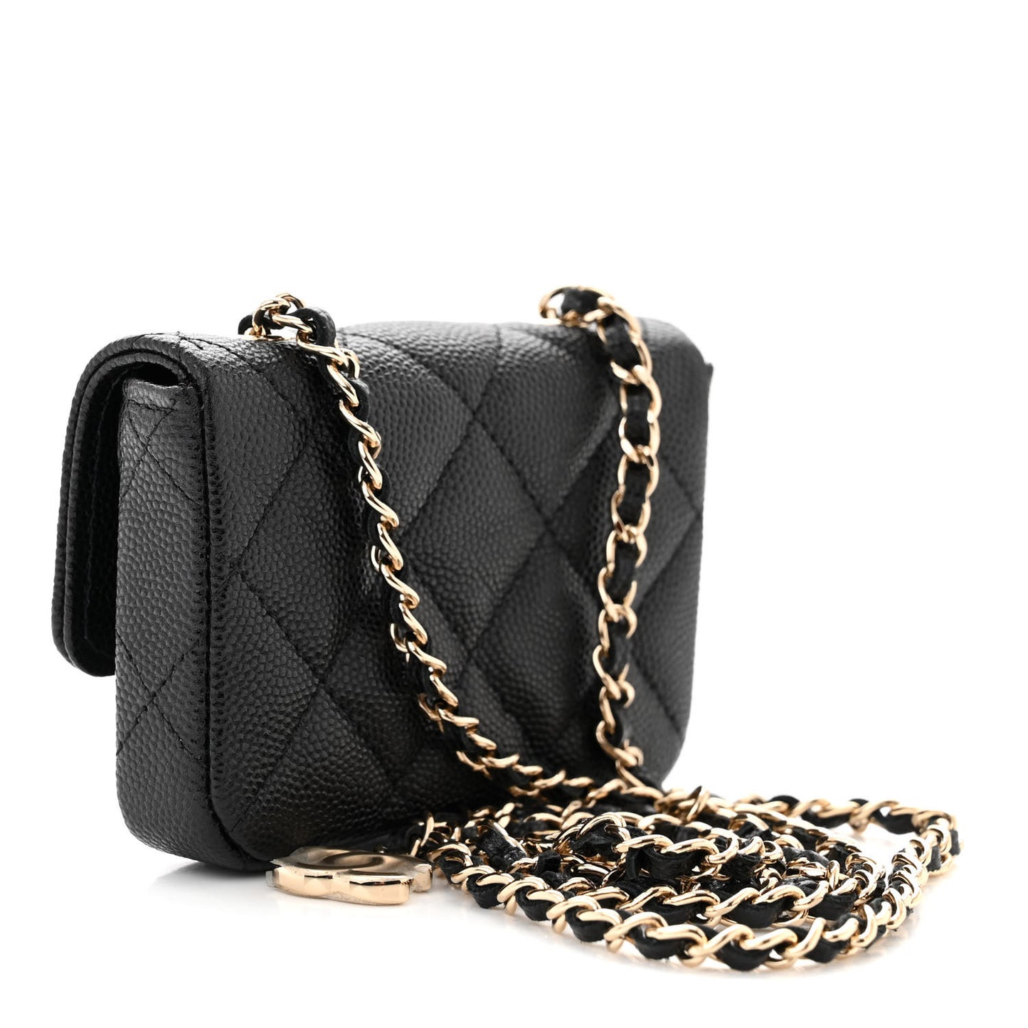 Caviar Quilted Mini Chain Belt Bag Black