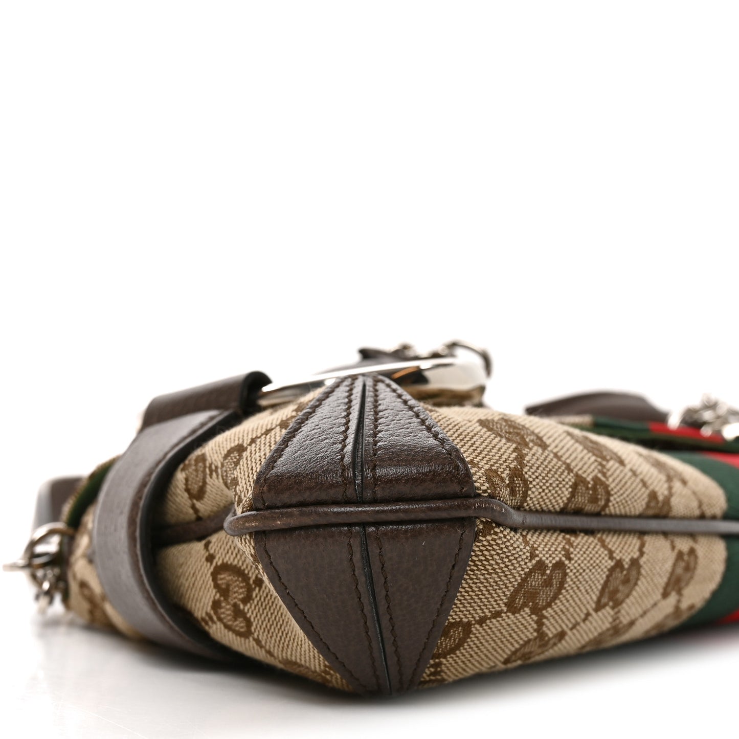Monogram Textured Dollar Calfskin Heavy Grosgrain Web Medium Maxi Horsebit Chain Shoulder Bag Beige Ebony New Acero