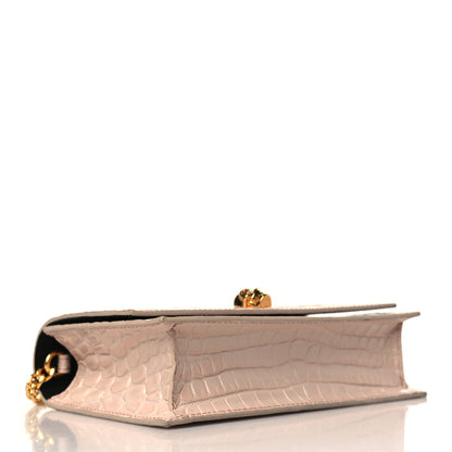 Alexander McQueen Calfskin Crocodile Embossed Skull Mini Crossbody Bag Pink 3 of 7