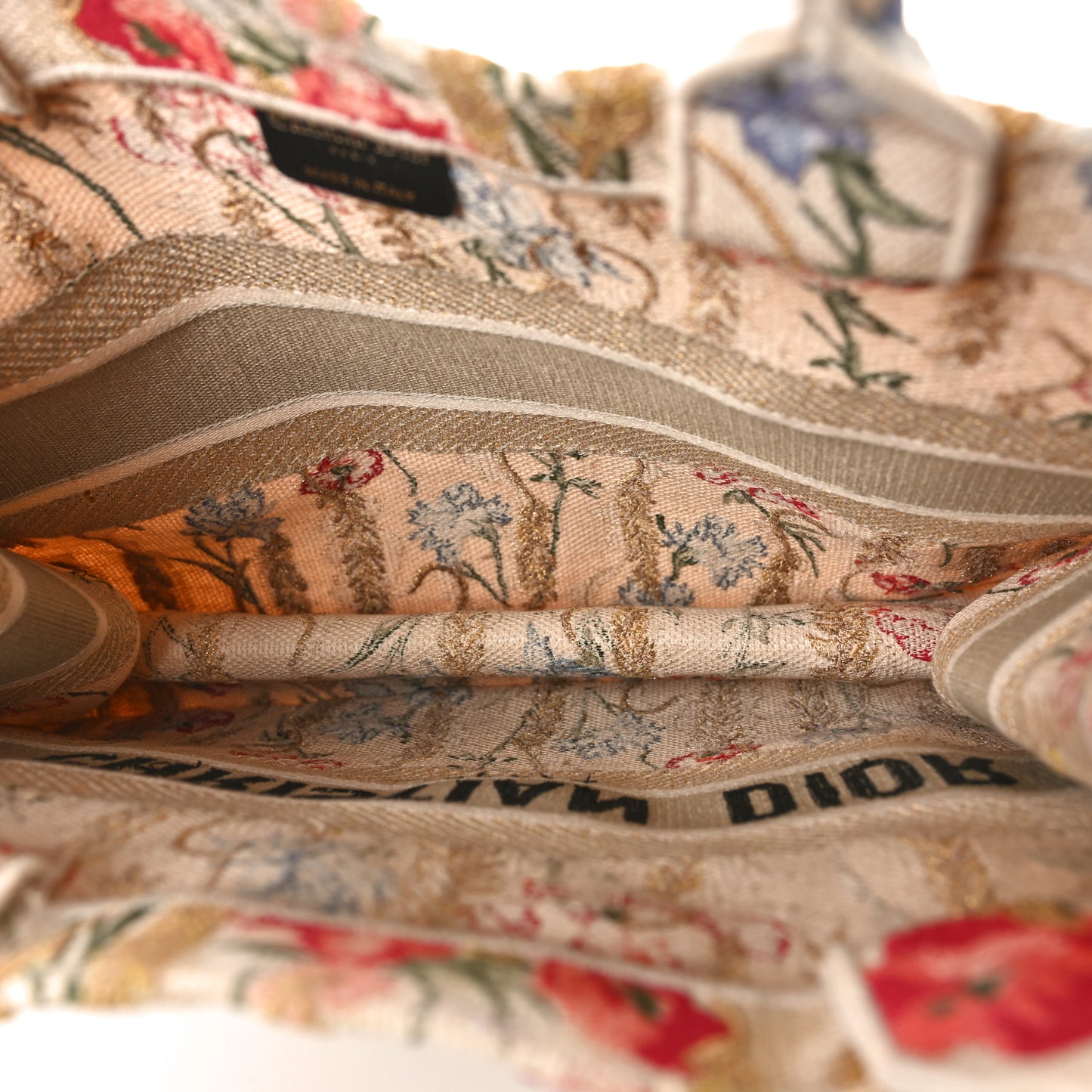 Canvas Embroidered Medium Hibiscus Book Tote Beige Multicolor