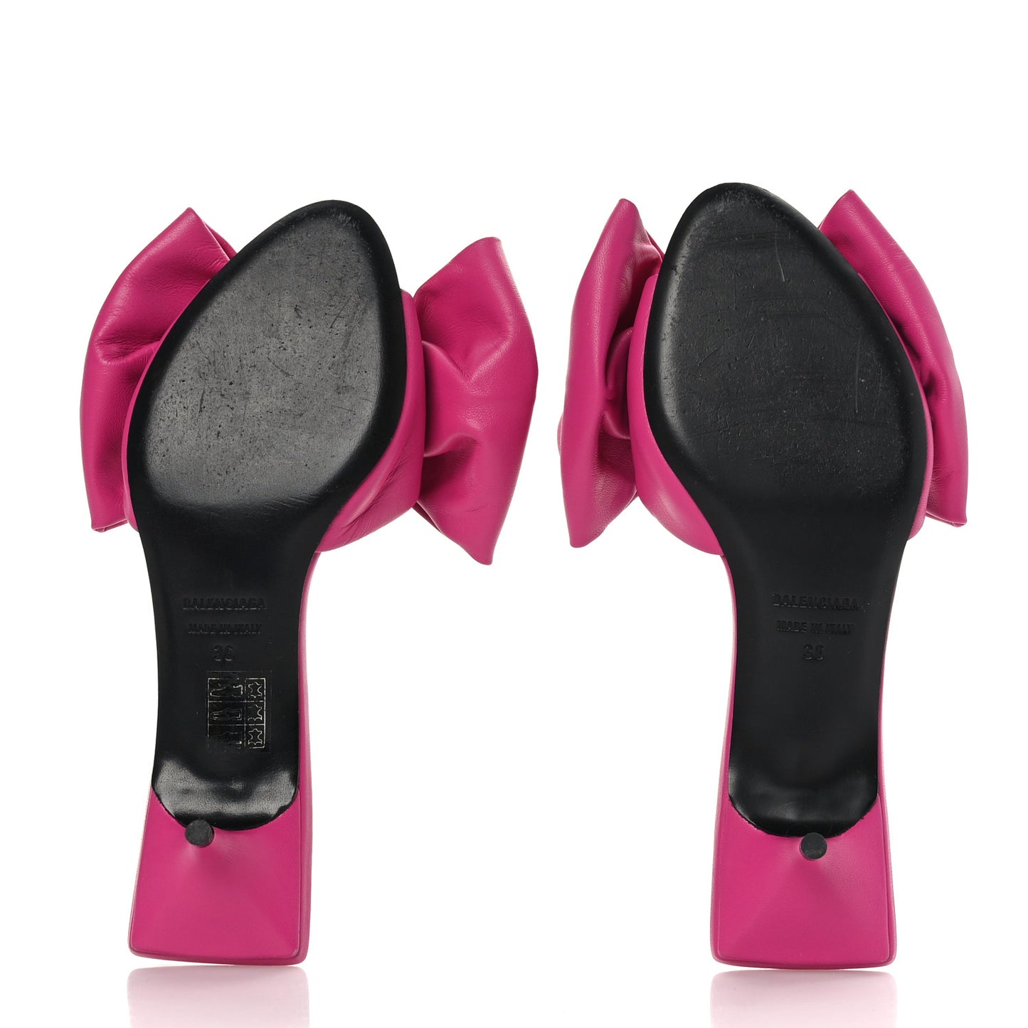 Soft Nappa Square Knife Bow Mule Sandals 36 Magenta Pink