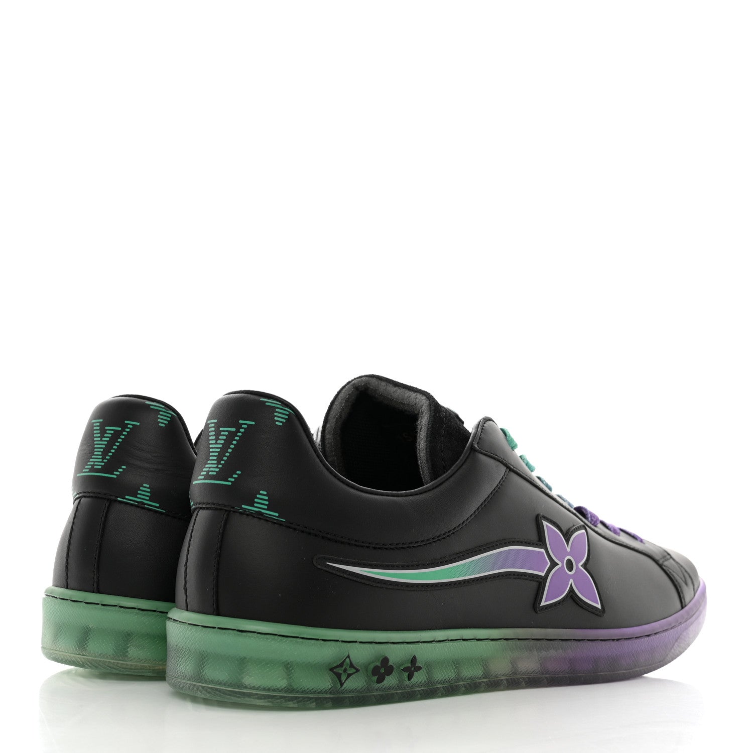 Louis Vuitton Calfskin Mens Luxembourg Samothrace Sneakers 7.5 Black Purple Green 4 of 8