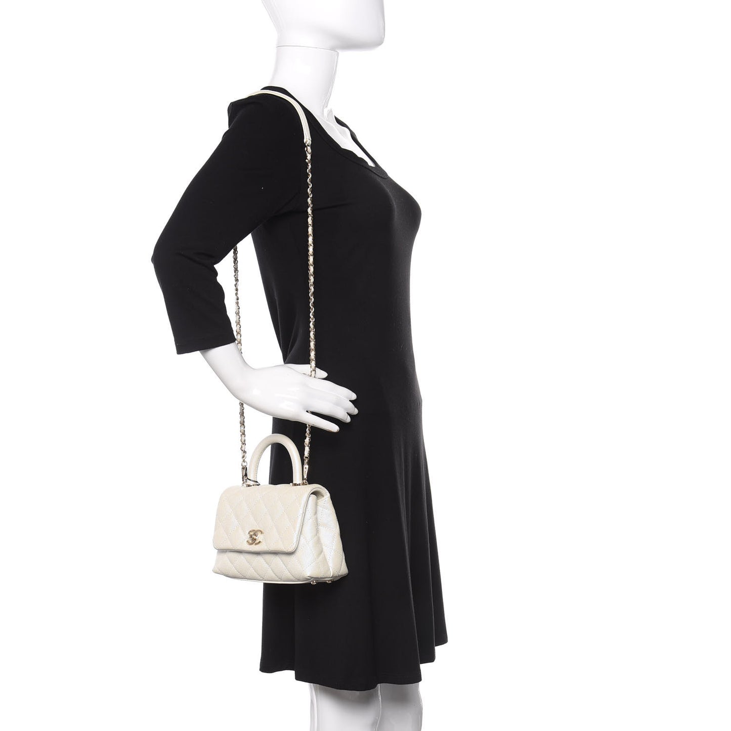 Iridescent Caviar Quilted Extra Mini Coco Handle Flap Ivory