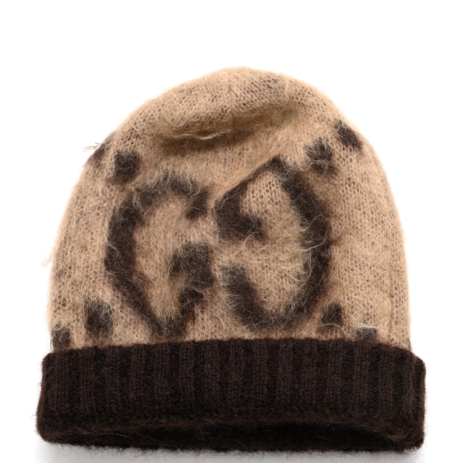 Gucci Mohair Monogram Jumbo GG Brushat Beanie Hat M Beige Dark Brown 3 of 6