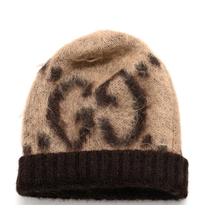 Gucci Mohair Monogram Jumbo GG Brushat Beanie Hat M Beige Dark Brown 3 of 6