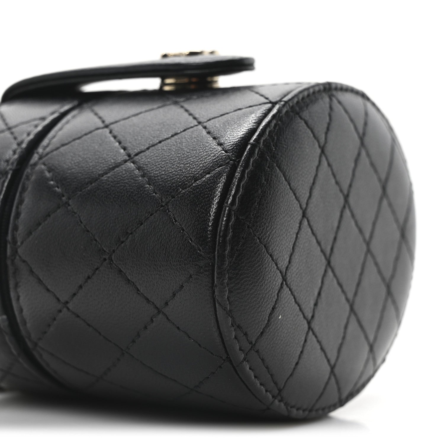 Chanel Lambskin Quilted Mini Round Vanity Case With Chain Black 9 of 10