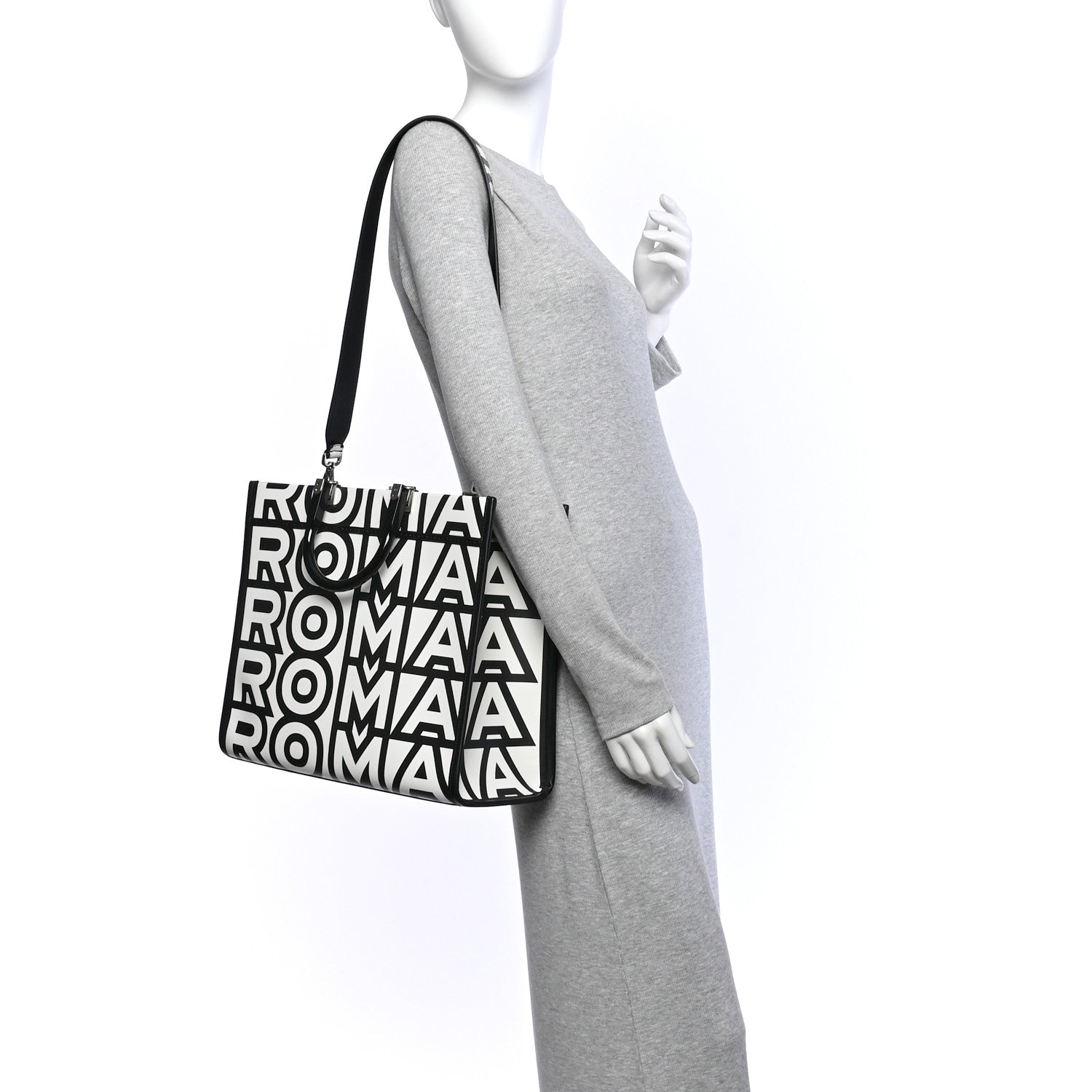 Fendi X MARC JACOBS Vitello King Logo Print Medium Fendi Sunshine Shopper Tote Black White 2 of 10