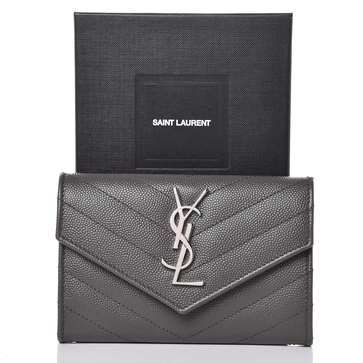 Saint Laurent Grain De Poudre Matelasse Chevron Small Monogram Envelope Wallet Earth 7 of 7