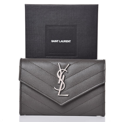 Saint Laurent Grain De Poudre Matelasse Chevron Small Monogram Envelope Wallet Earth 7 of 7