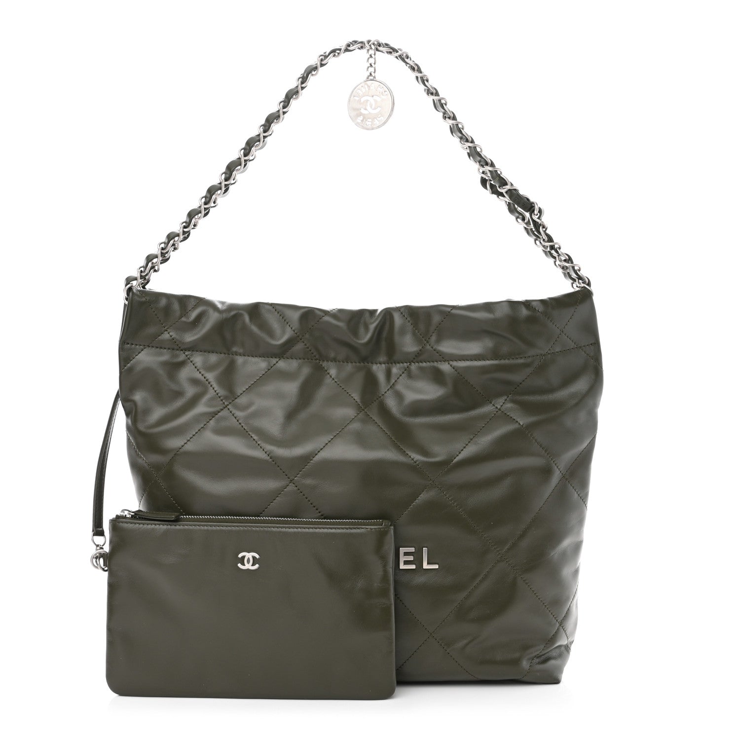 Chanel Shiny Calfskin Quilted Small Chanel 22 Khaki 1 of 13