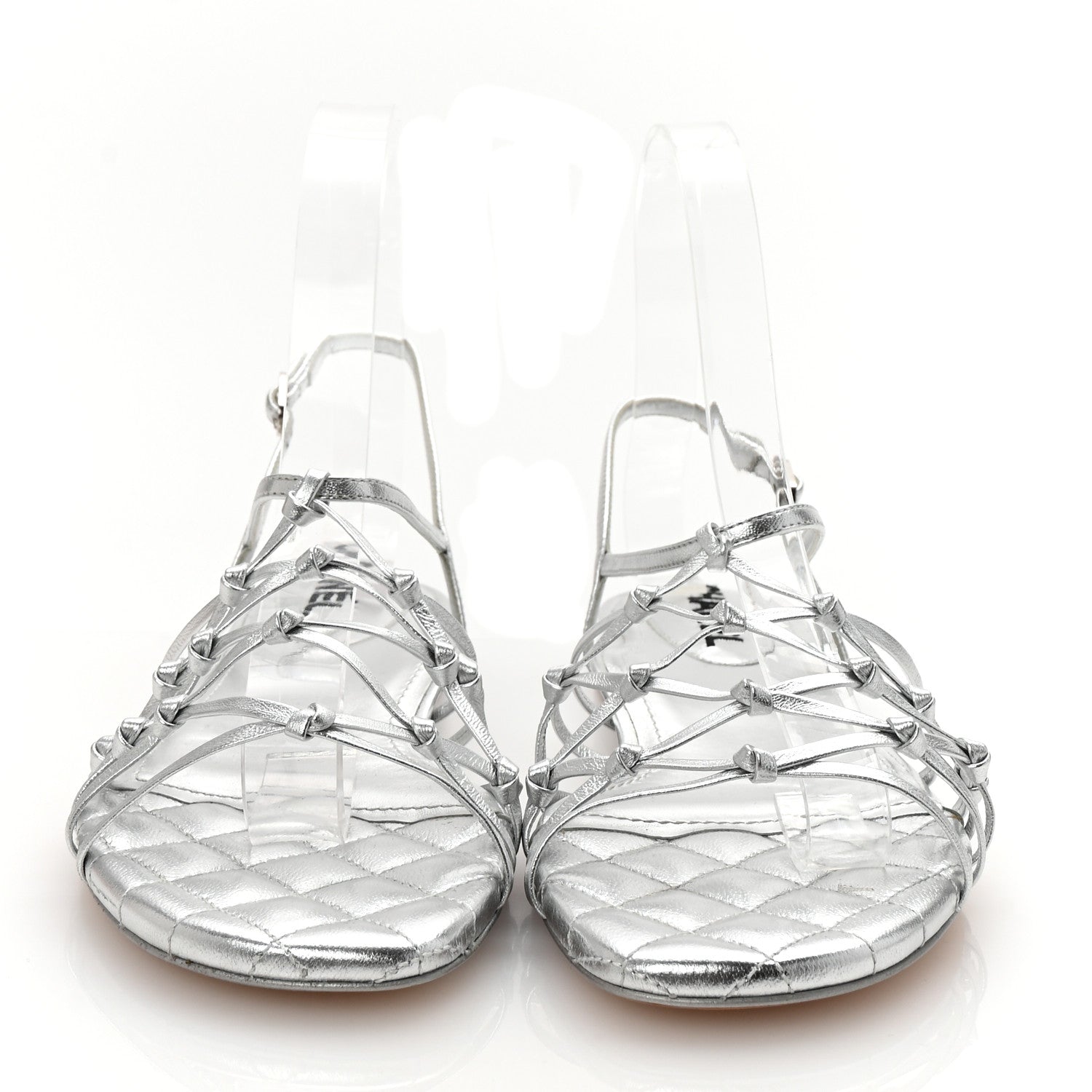 Chanel Laminated Lambskin CC Sandals 38 Silver 3 of 8