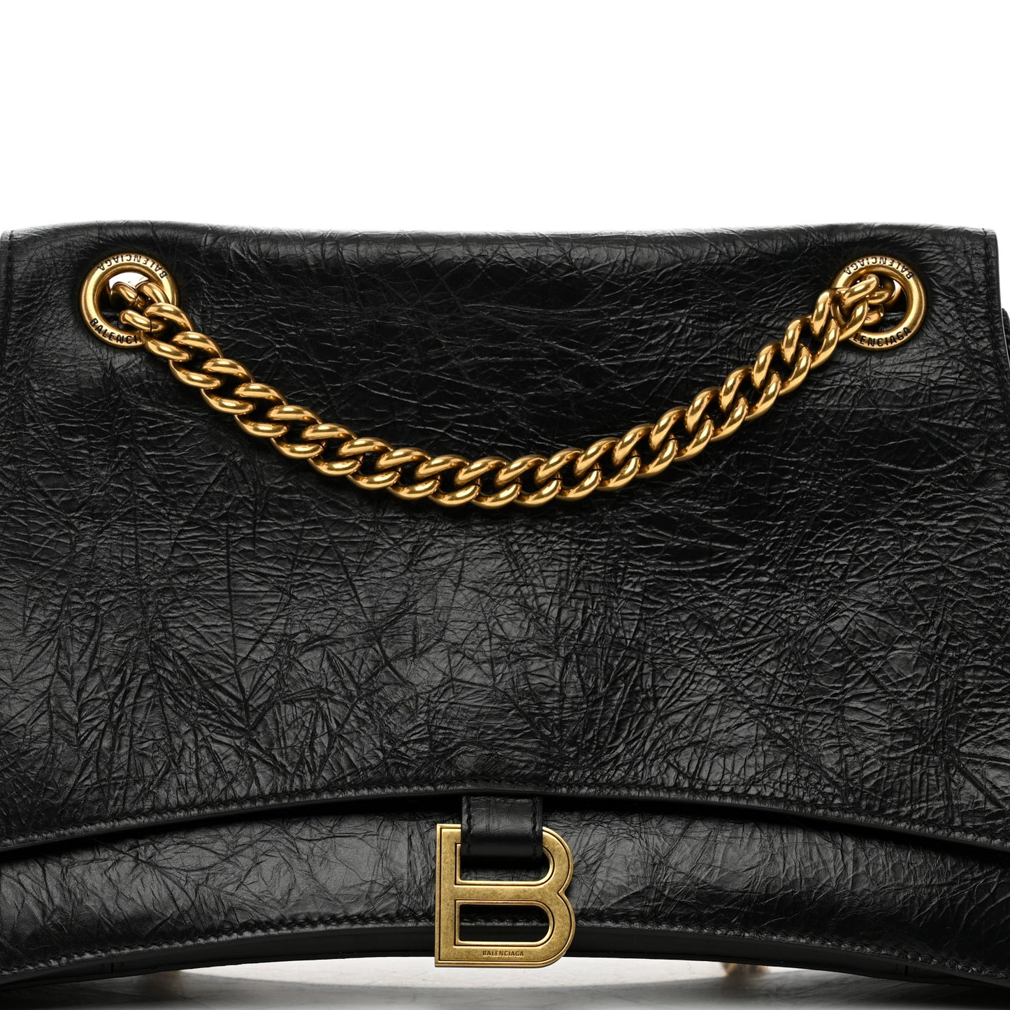 Crushed Calfskin Medium Crush Chain Bag Black