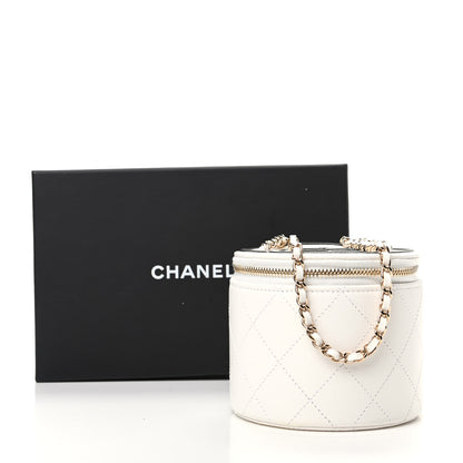 Chanel Lambskin Quilted Round Small Vanity Case With Chain White Black 10 of 10
