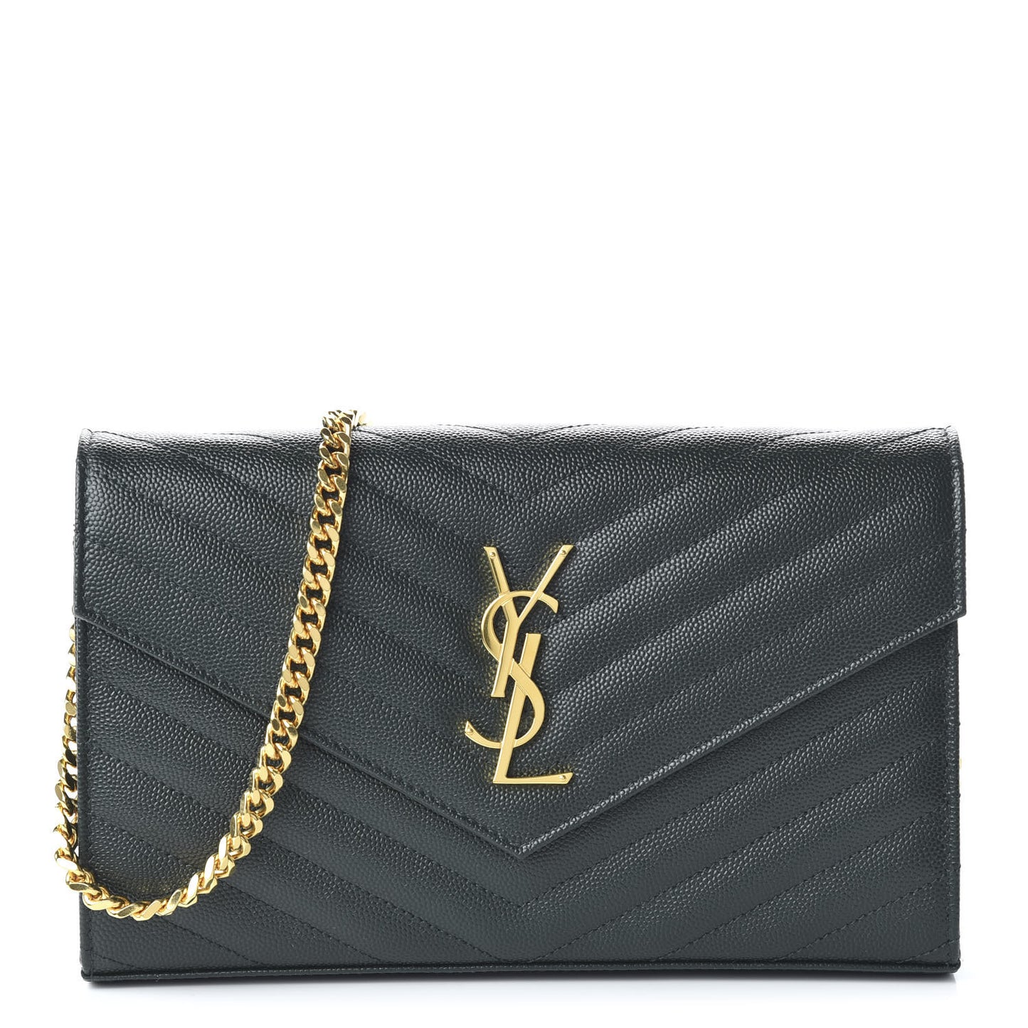 Grain De Poudre Matelasse Chevron Monogram Chain Wallet Dark Green