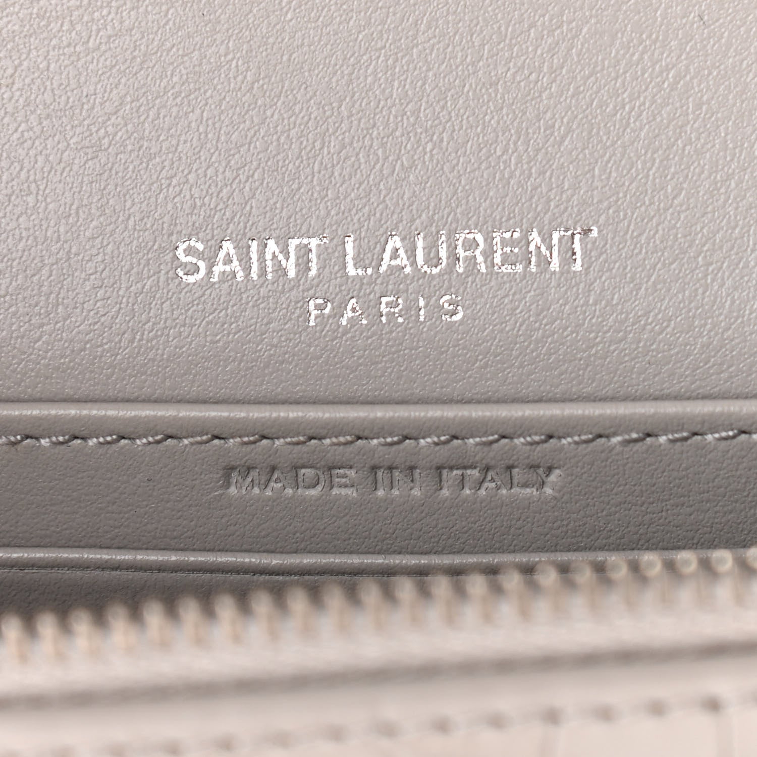 Saint Laurent Calfskin Crocodile Embossed Monogram Sunset Chain Wallet Light Grey 6 of 13