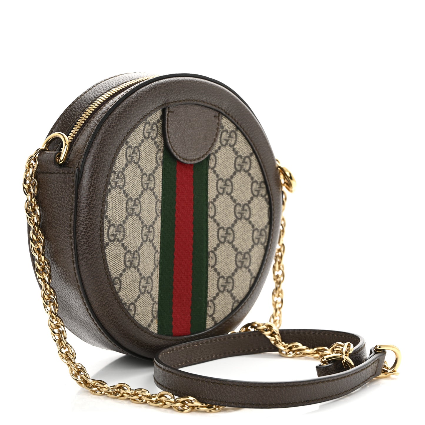 GG Supreme Monogram Web Mini Ophidia Round Shoulder Bag Brown
