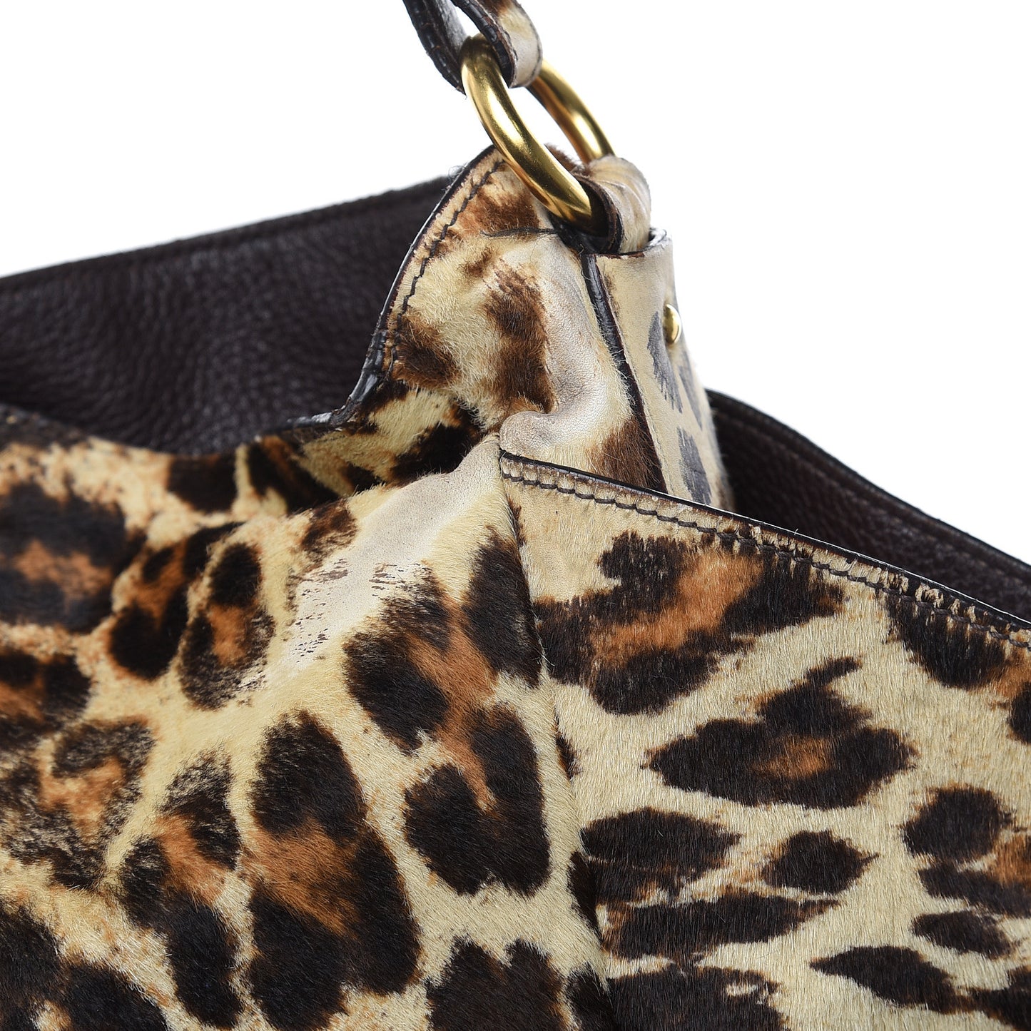 Calf Hair Leopard Print Shoulder Bag Avorio