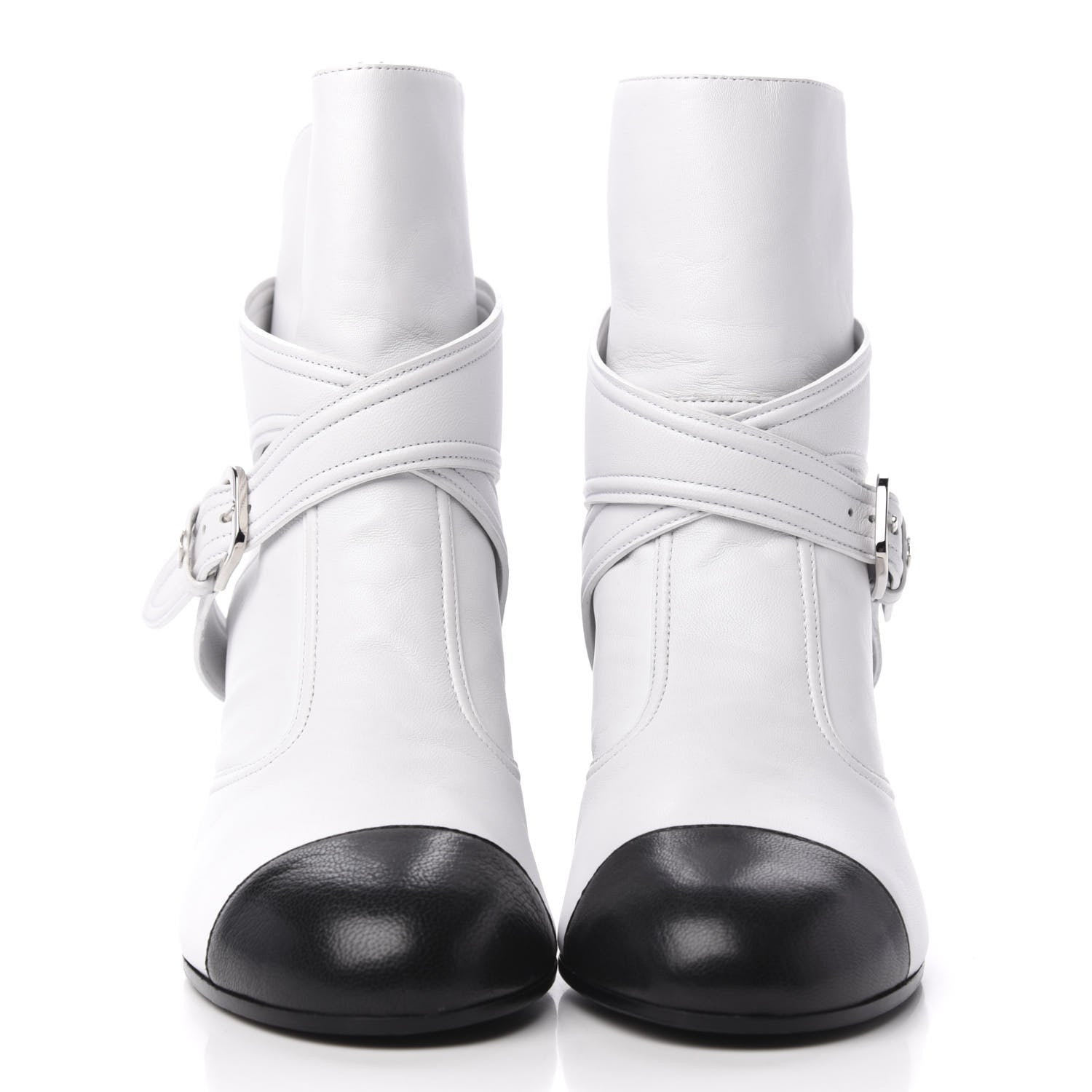Chanel Lambskin Goatskin Cap Toe Boots 37 White Black 2 of 11