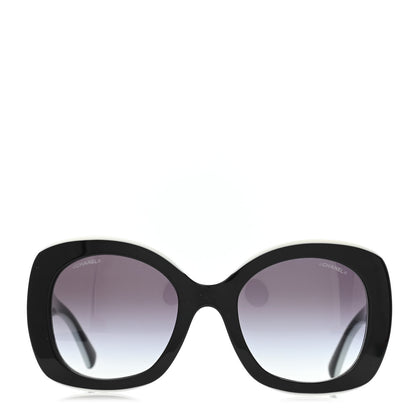 Chanel Acetate Square Sunglasses Black White 2 of 4