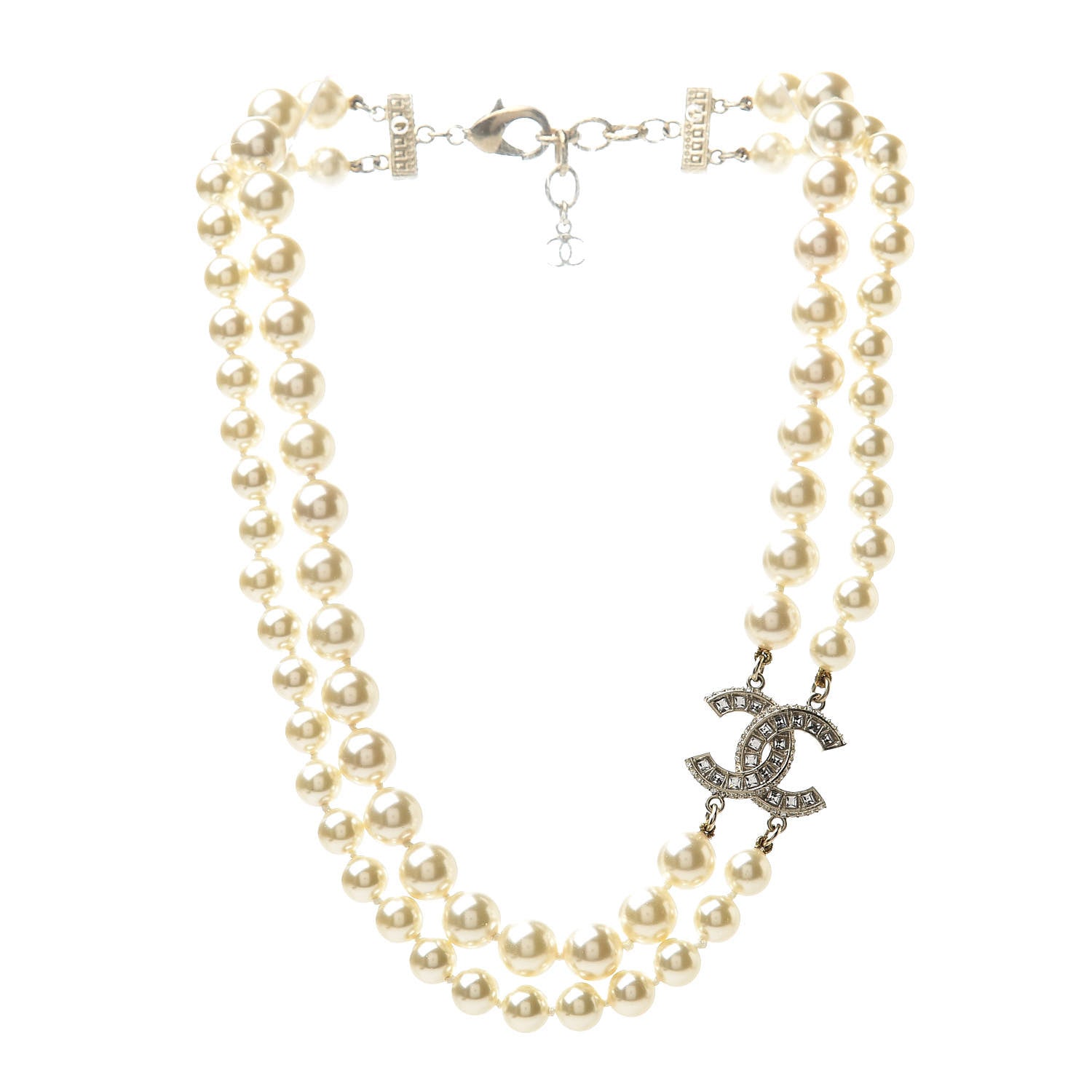 Chanel Baguette Crystal Pearl CC Double Strand Necklace Gold 3 of 5