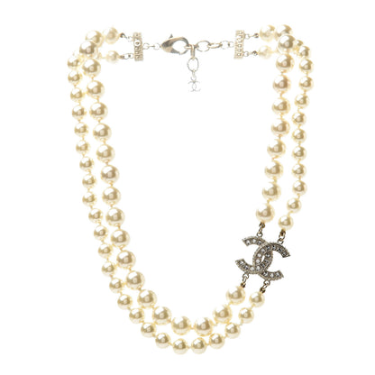 Chanel Baguette Crystal Pearl CC Double Strand Necklace Gold 3 of 5