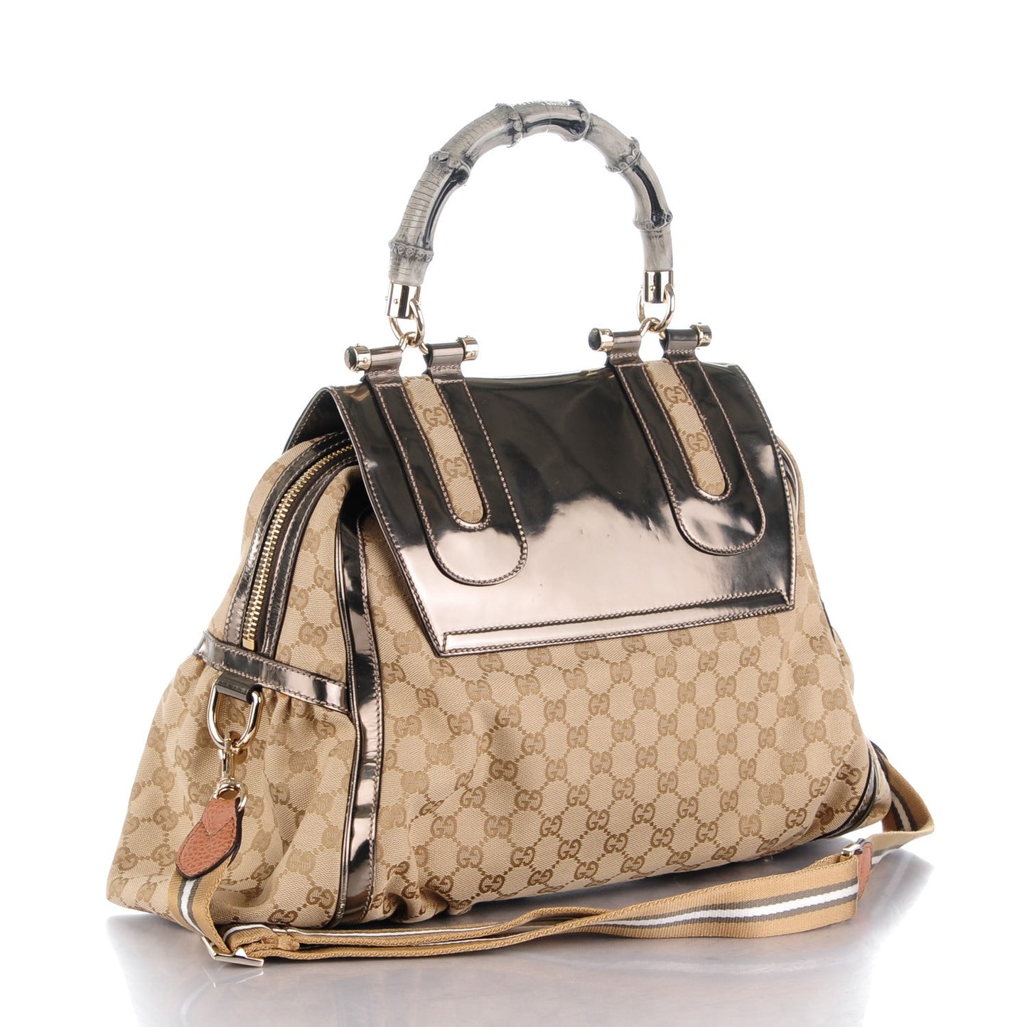 Monogram Large Pop Bamboo Top Handle Tote Pewter