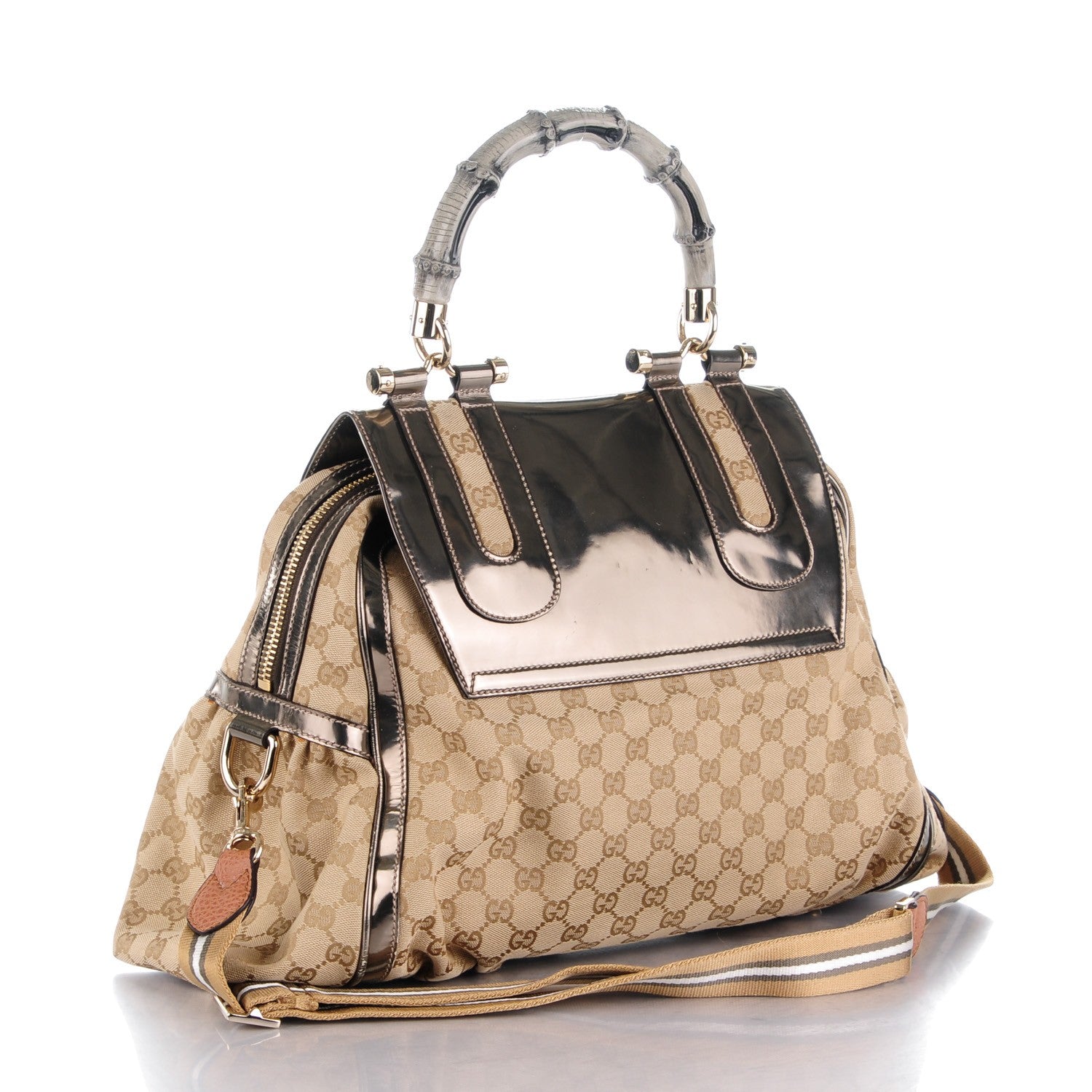 Gucci Monogram Large Pop Bamboo Top Handle Tote Pewter 3 of 7