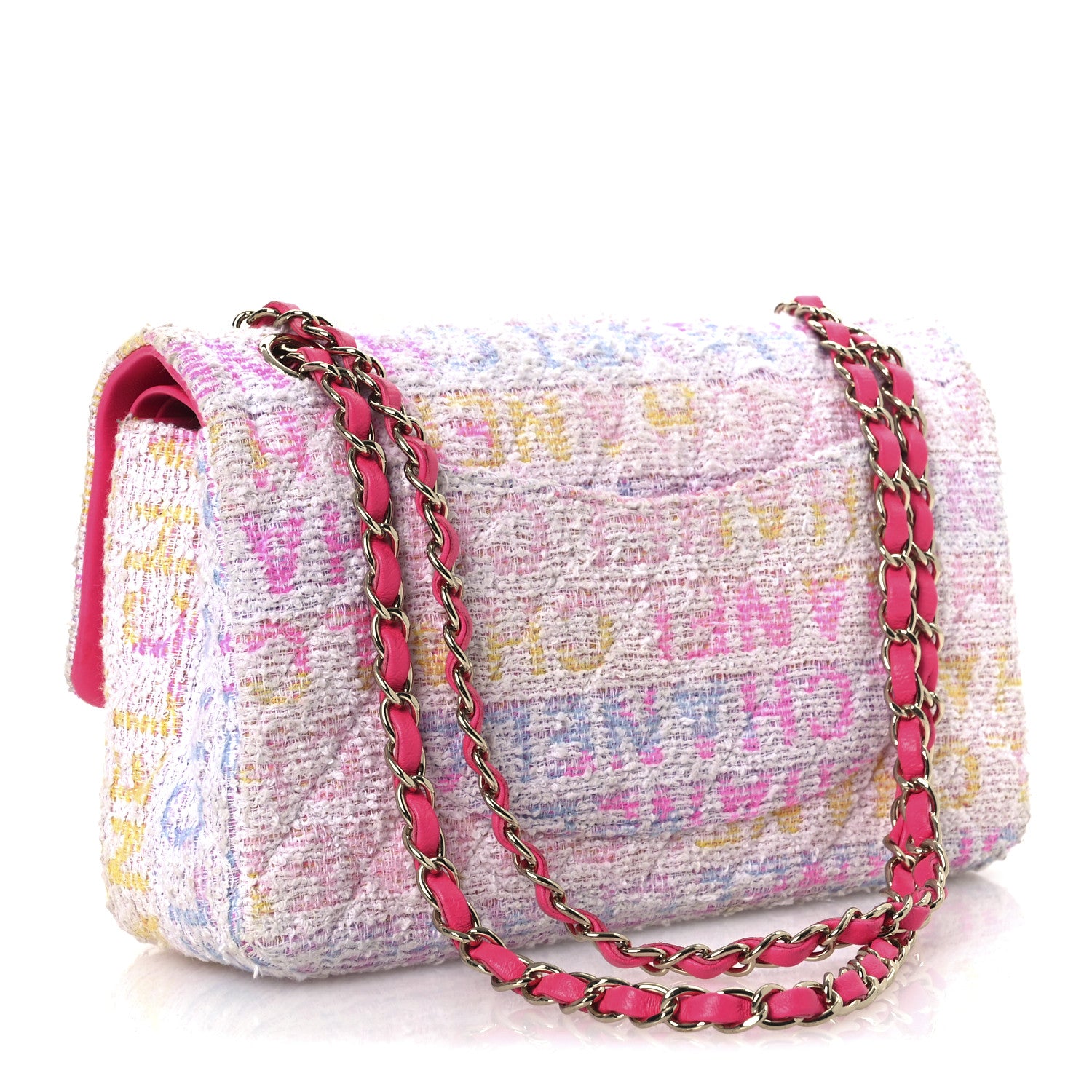 Chanel Tweed Quilted Enamel CC Logo Medium Double Flap Pink Multicolor 3 of 18