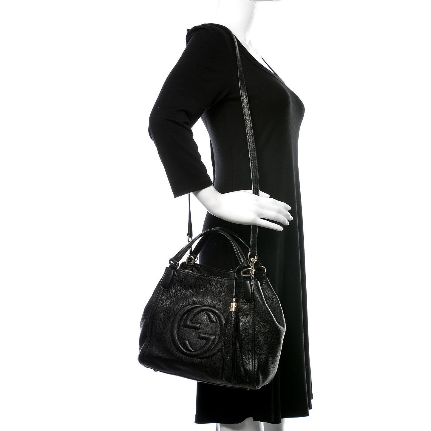 Pebbled Calfskin Small Soho Shoulder Bag Black