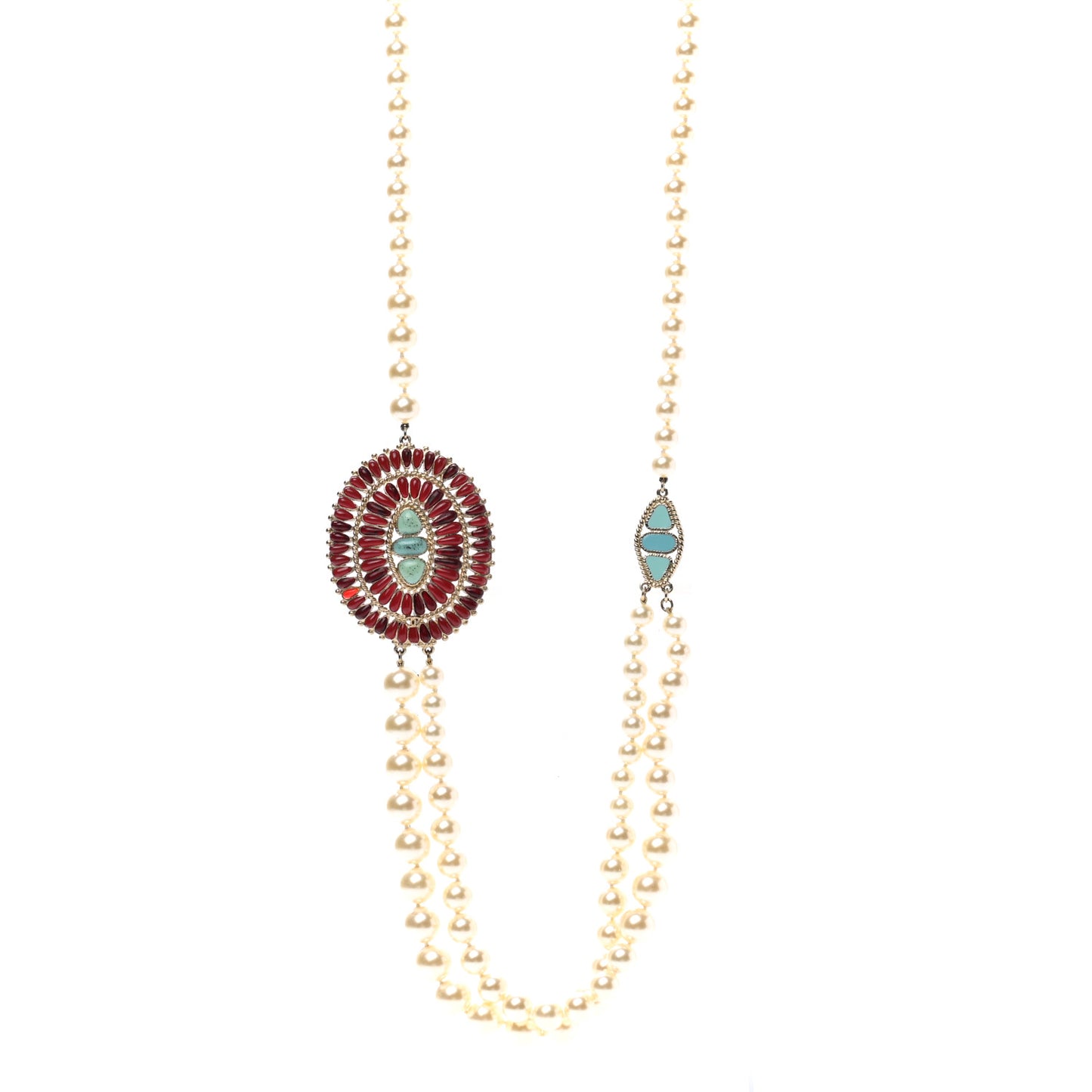 Graduated Pearl Gripoix Necklace Turquoise Burgundy