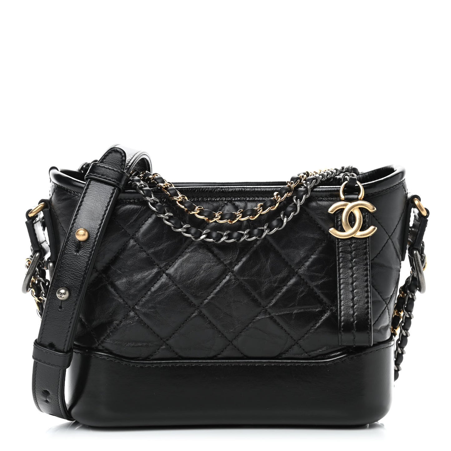 Aged Calfskin Quilted Small Gabrielle Hobo Black