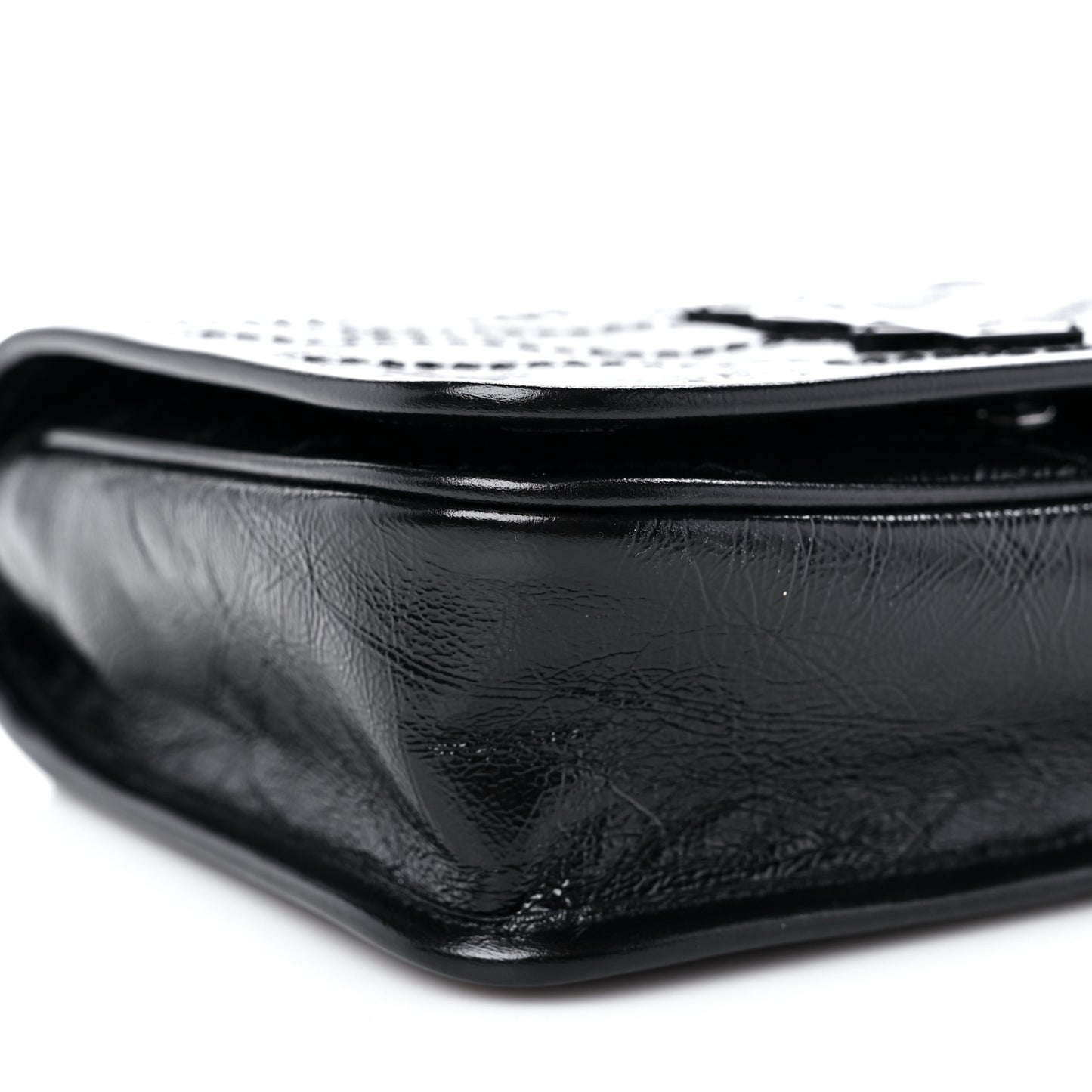 Crinkled Calfskin Matelasse Monogram Niki Chain Wallet Black