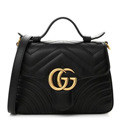 Gucci Calfskin Matelasse Small GG Marmont Top Handle Shoulder Bag Black 1 of 16