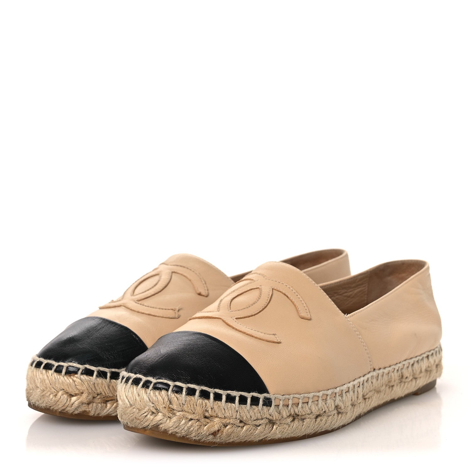 Chanel Lambskin CC Espadrilles 37 Beige Black 4 of 15