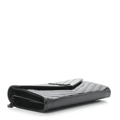 Saint Laurent Patent Matelasse Chevron Monogram Chain Wallet Black 4 of 10