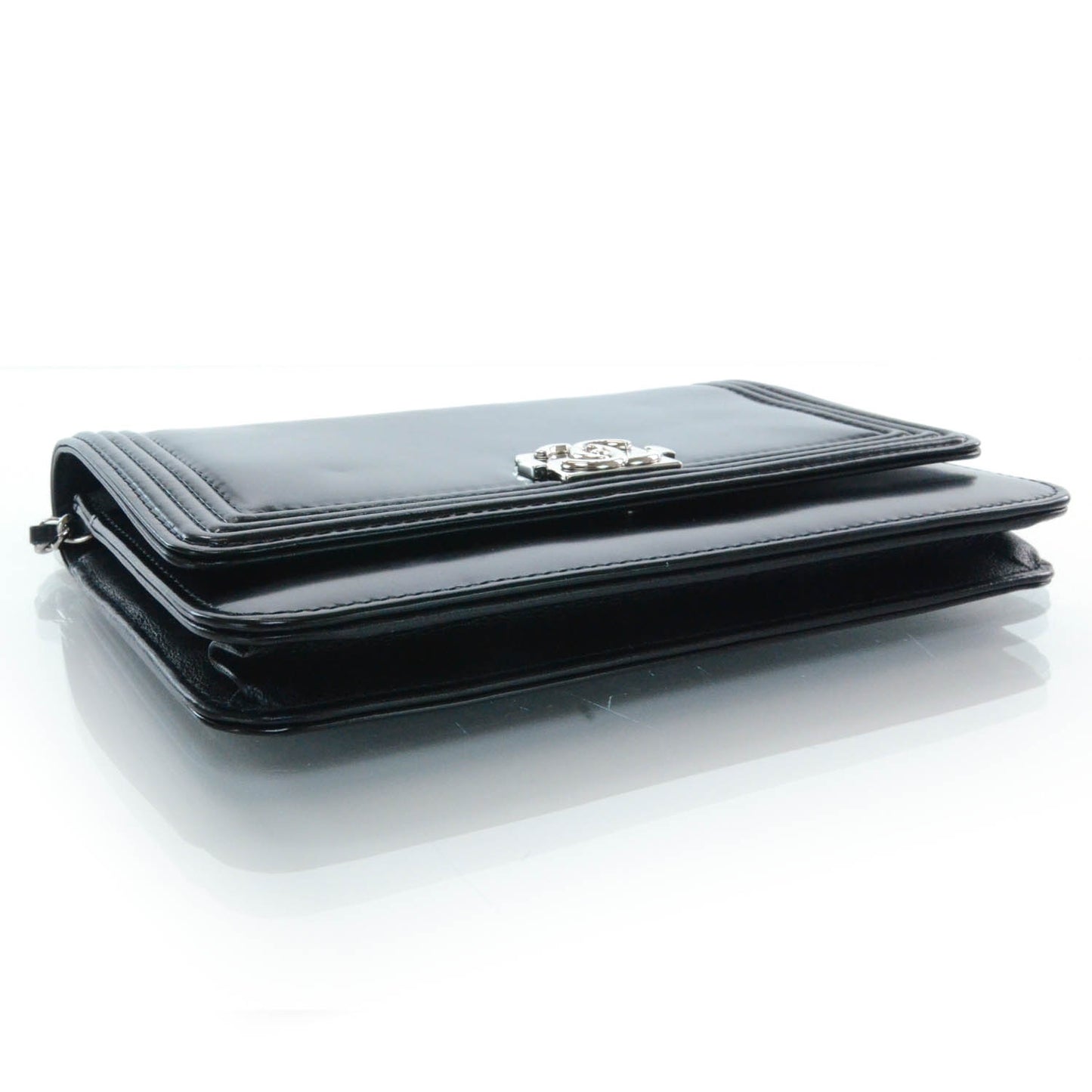 Glazed Calfskin Boy Wallet On Chain WOC Black