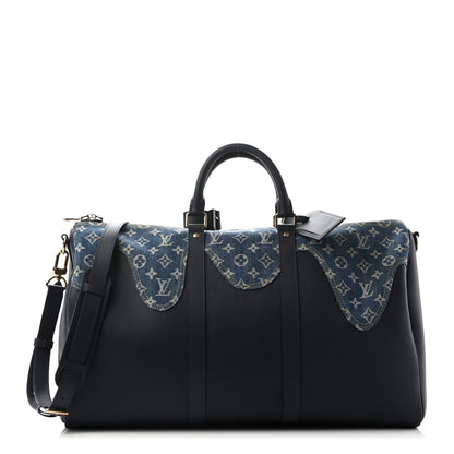 Louis Vuitton X NIGO Taurillon Monogram Denim Drip Keepall Bandouliere 50 Blue 1 of 9