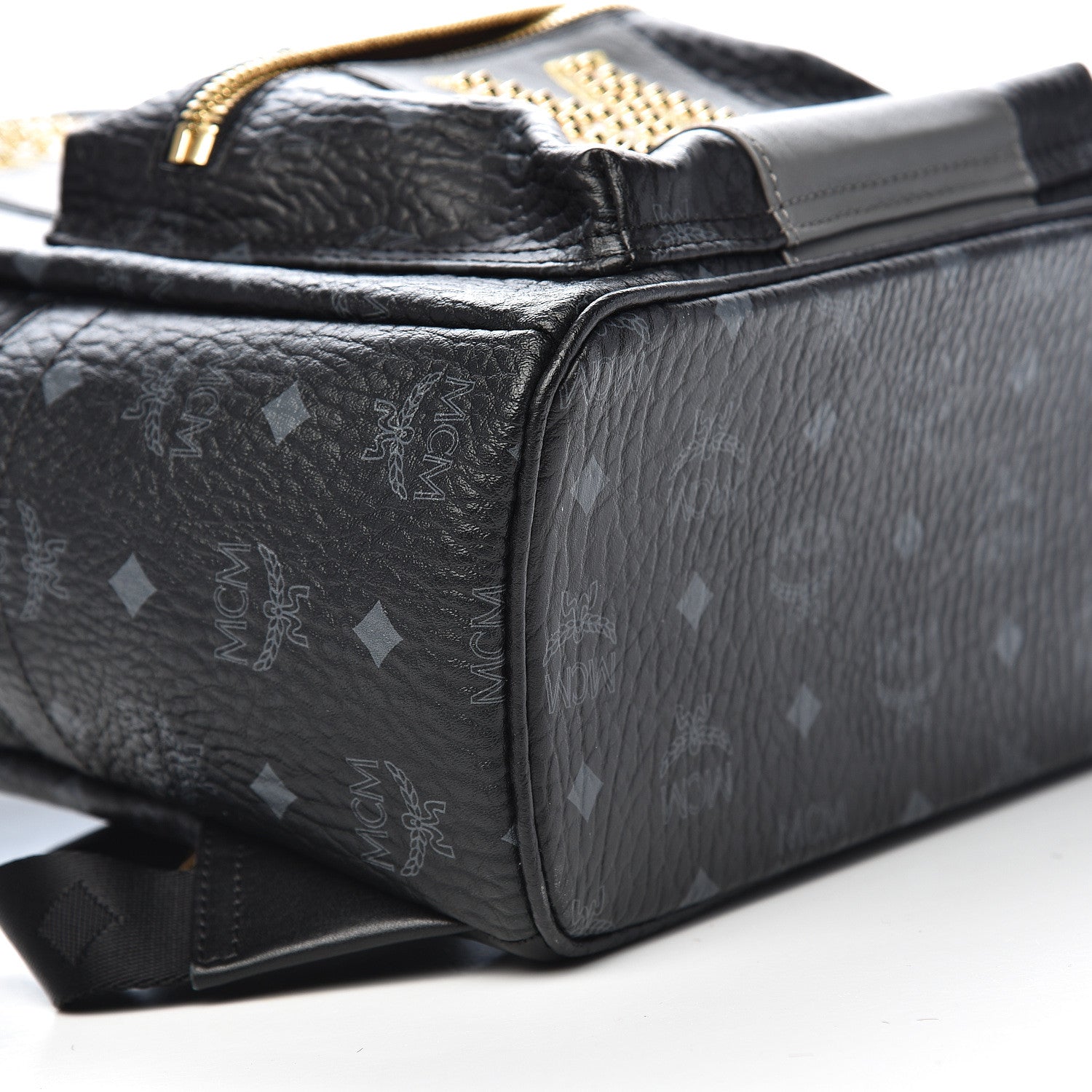 MCM Visetos Studded Small Studded Logo Stripe Backpack Black 7 of 9