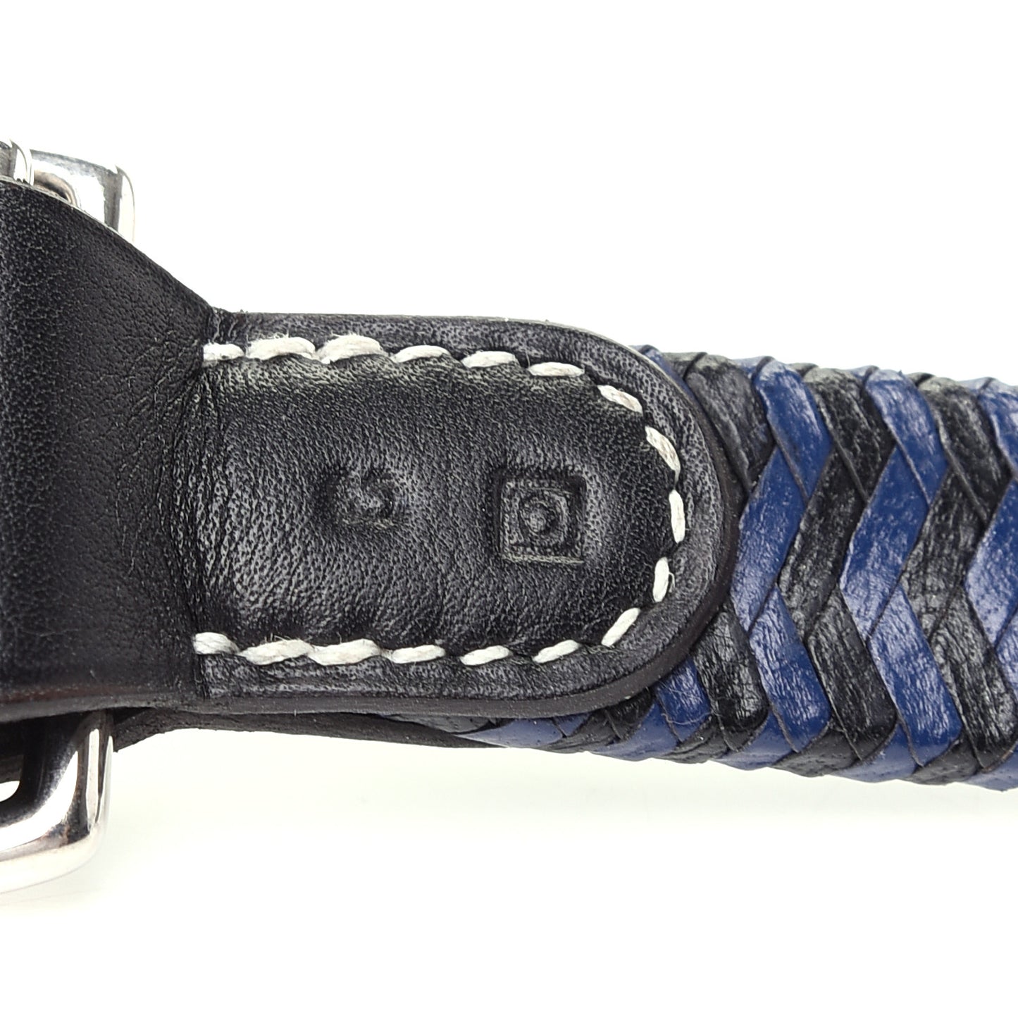 Calfskin Woven Belt Scarf Loop Blue Black