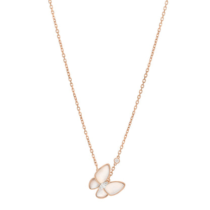 Van Cleef & Arpels 18K Rose Gold Diamond Mother of Pearl Two Butterfly Pendant Necklace 1 of 5