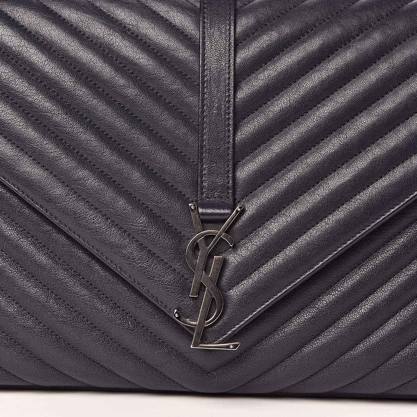Sheepskin Matelasse Chevron Monogram Large College Satchel Navy Blue