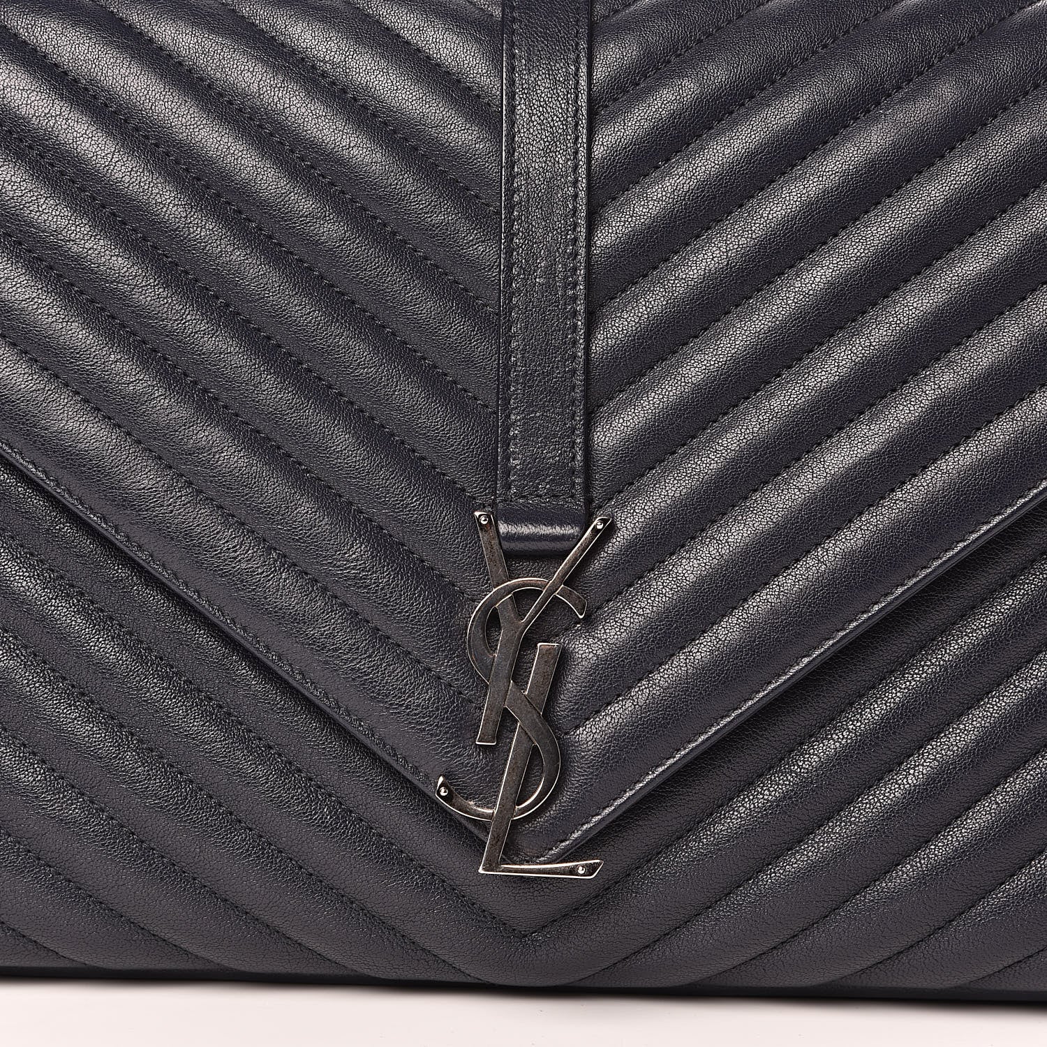 Saint Laurent Sheepskin Matelasse Chevron Monogram Large College Satchel Navy Blue 10 of 19
